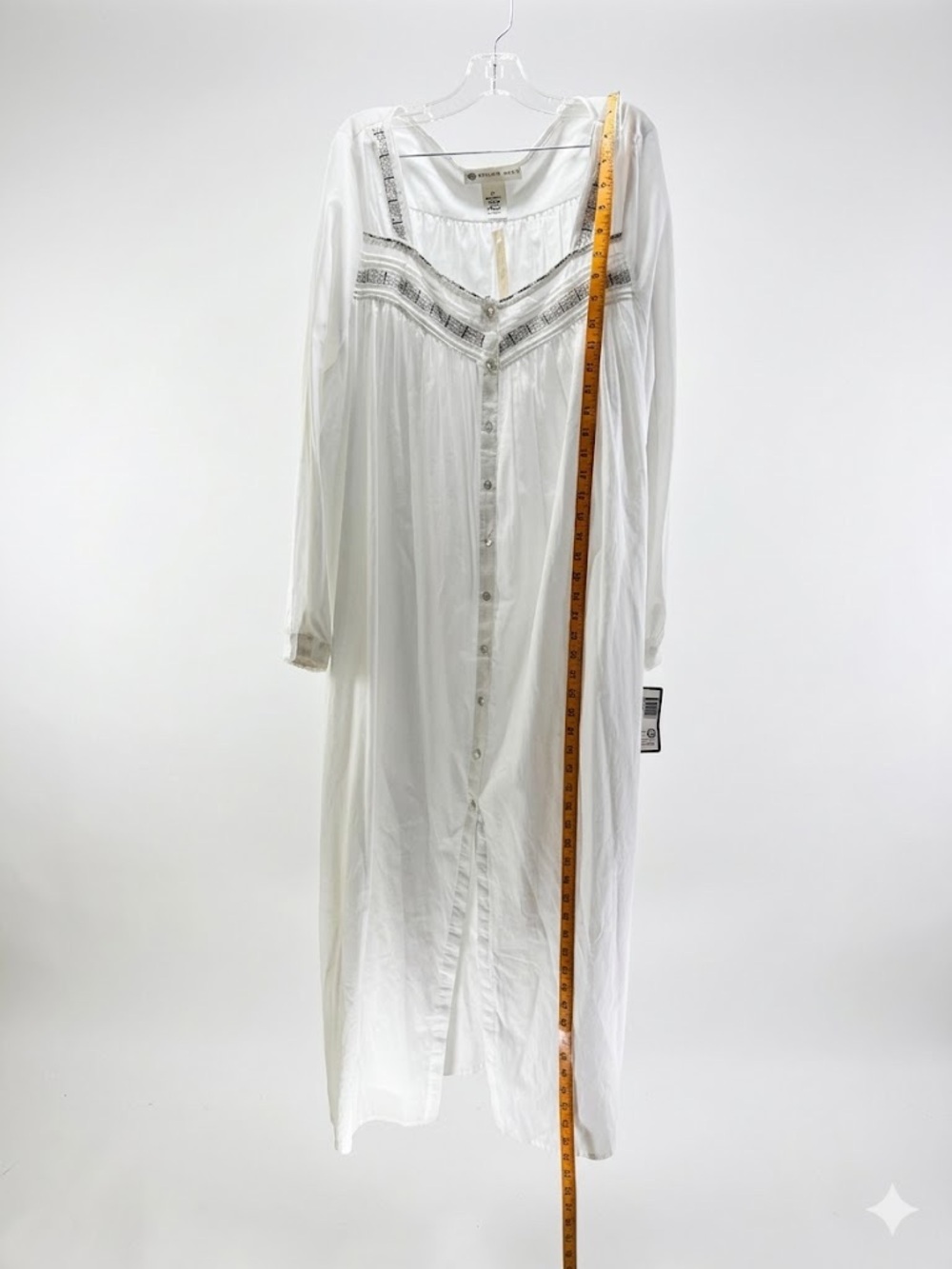 Vintage Eileen West White Long Button-Front Nightgown with Ribbon & Lace 2X - Picture 3 of 16